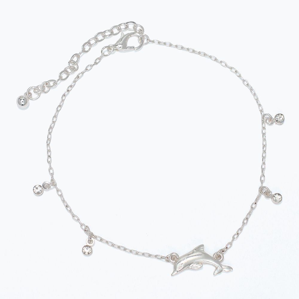 ANKLET - SILVER DOLPHIN &amp; CRYSTAL DANGLE