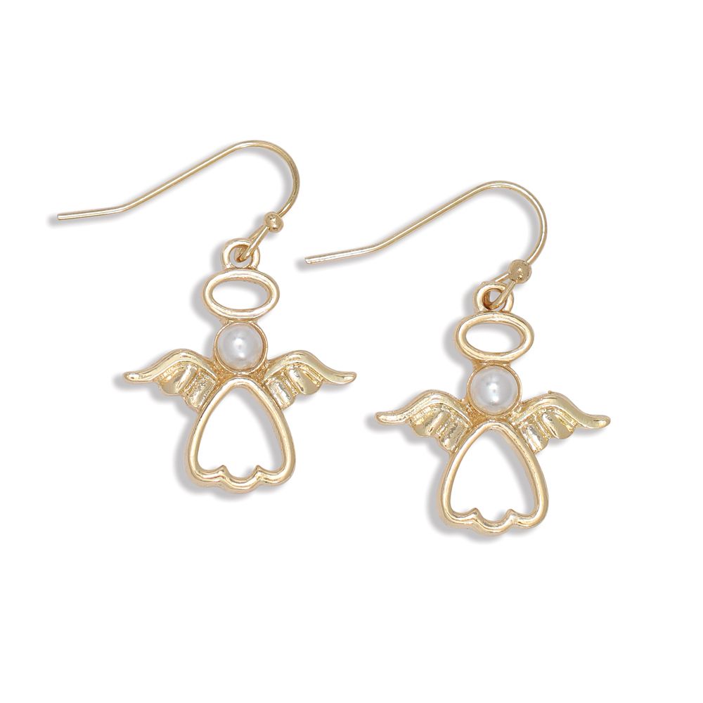 EARRINGS - GOLD OPEN ANGELS WITH PEARLS