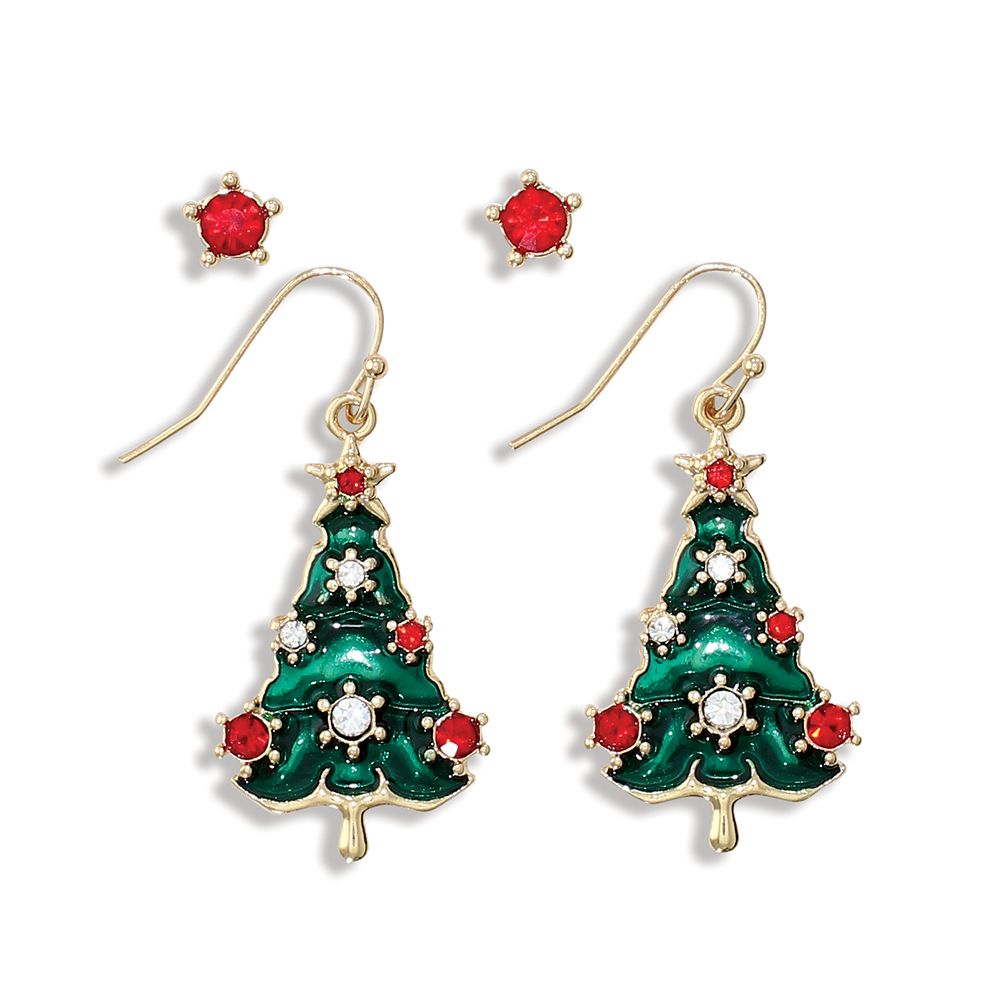 EARRINGS - TREE AND RED CRYSTAL DUO