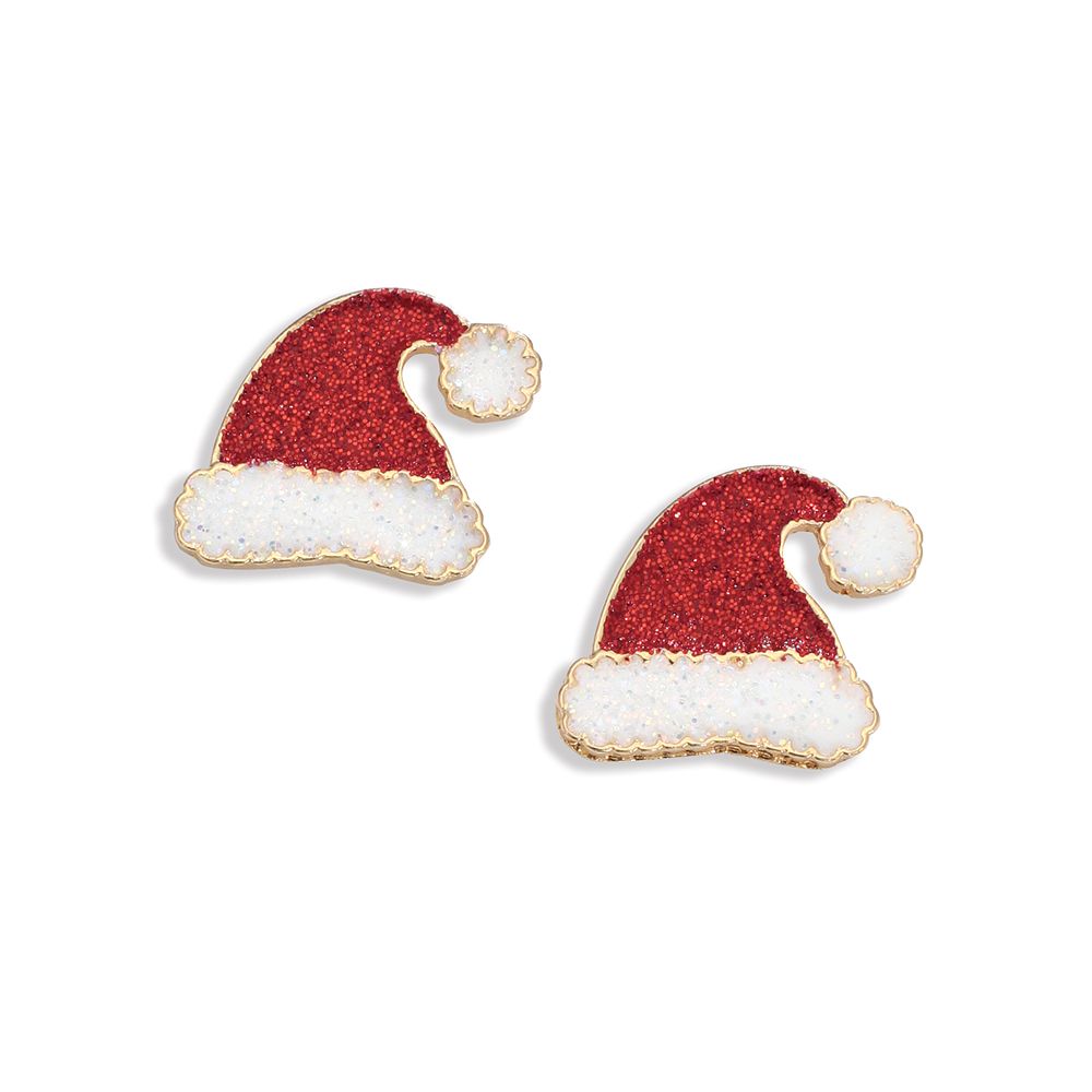 EARRINGS - GLITTER SANTA HAT