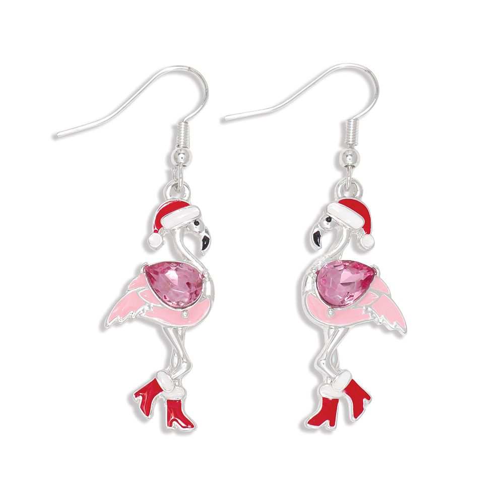 EARRINGS - HOLIDAY FLAMINGO WITH CRYSTAL