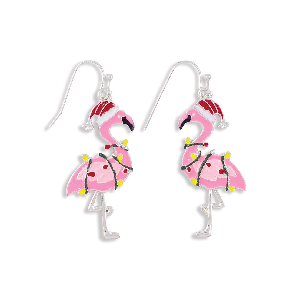EARRINGS - PINK HOLIDAY FLAMINGOS