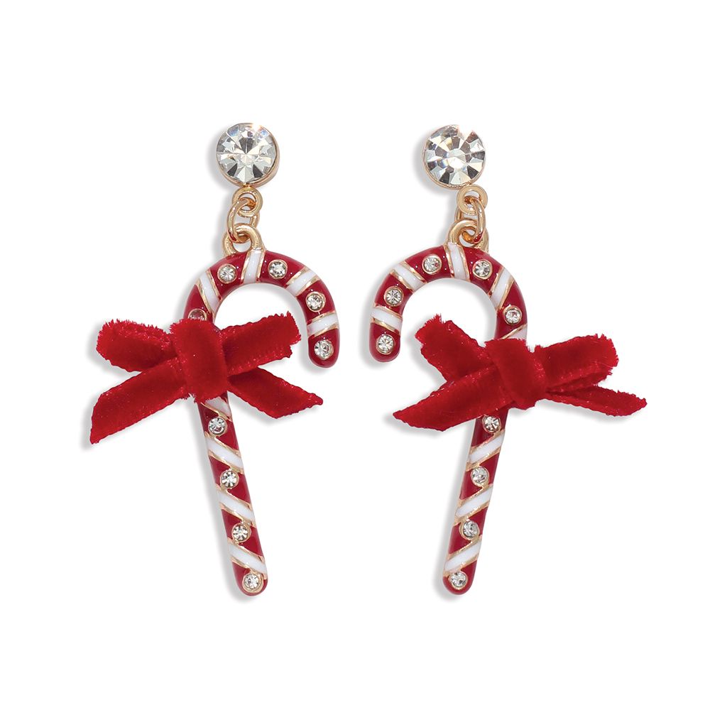 EARRINGS - CRYSTAL CANDY CANES WITH BOWS
