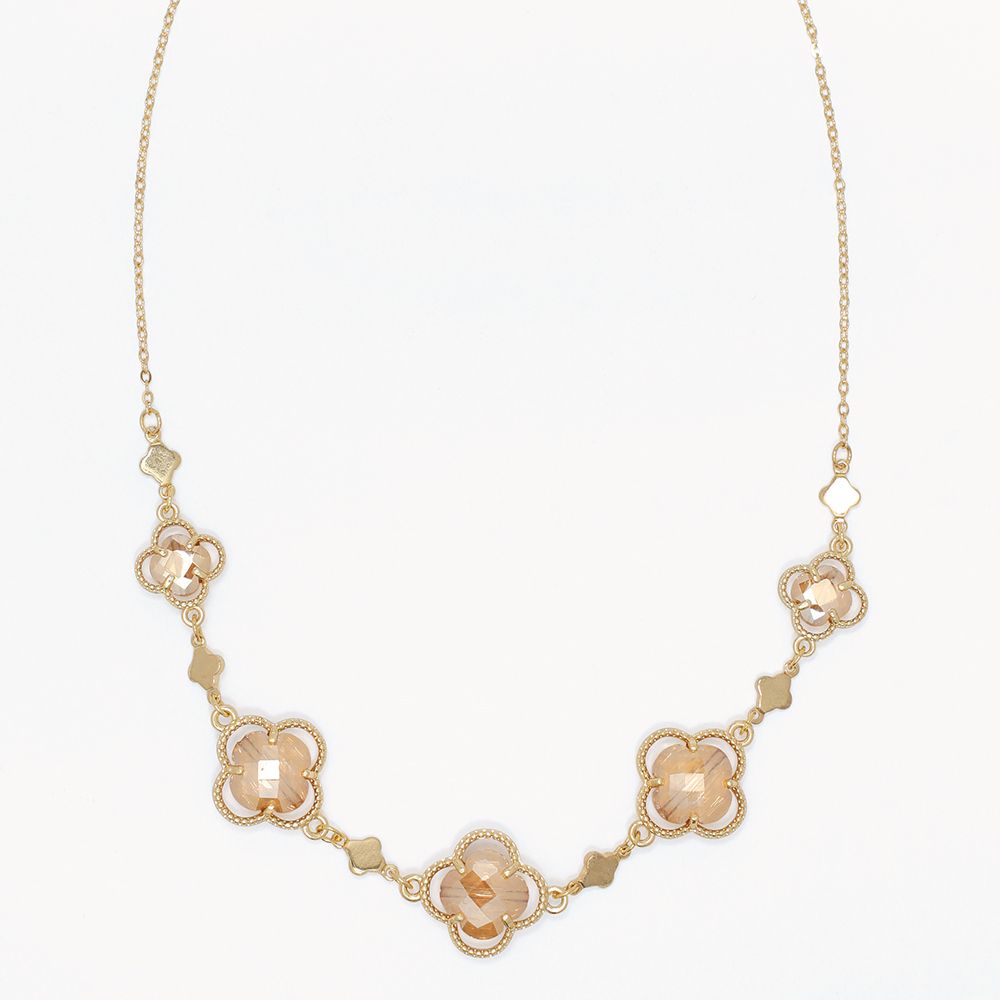NECKLACE - GOLD &amp; NEUTRAL CRYSTAL CLOVER