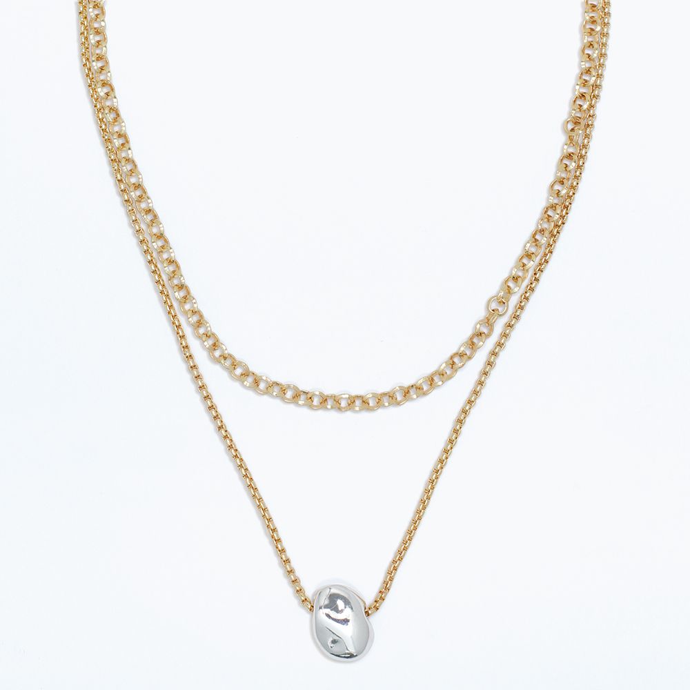NECKLACE - LAYERED GOLD &amp; SILVER PENDAN