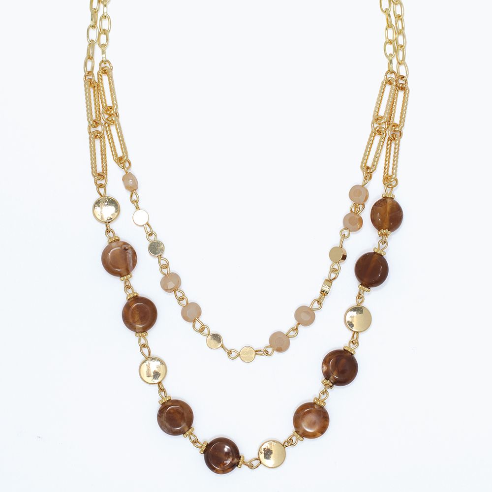 NECKLACE - BROWN &amp; GOLD BEAD LAYERS