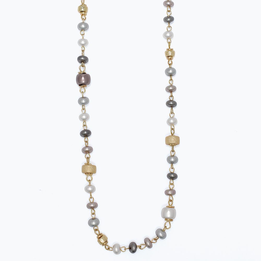 NECKLACE - GRAY PEARLS WITH GOLD CHAIN