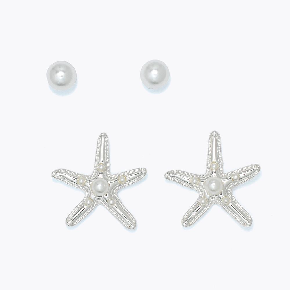 EARRINGS - DUO PEARL &amp; SILVER STARFIS