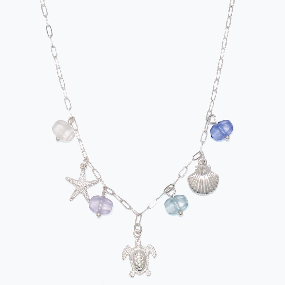 NECKLACE - SILVER SEALIFE WITH BLUE BEAD