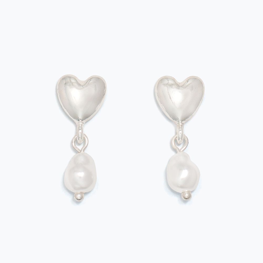EARRINGS - SILVER HEARTS WITH PEARLS