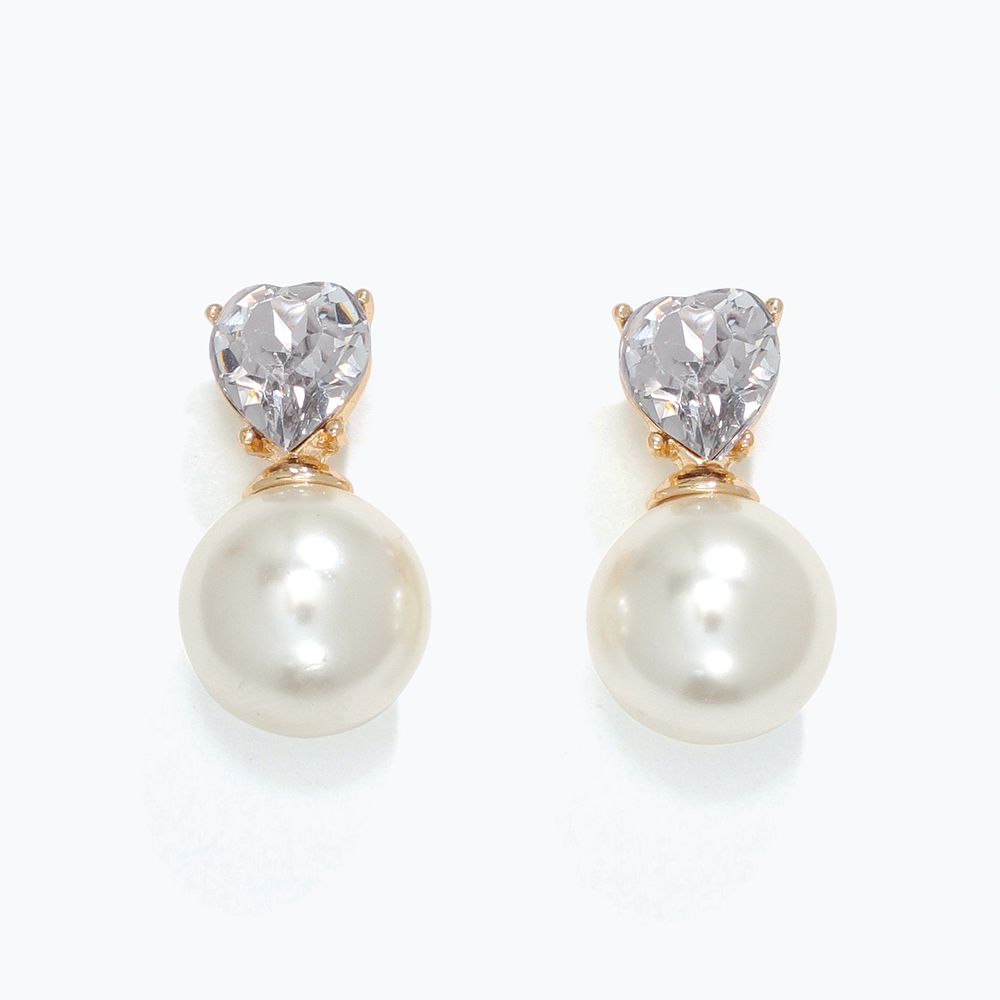 EARRINGS - HEART CRYSTAL WITH PEARL