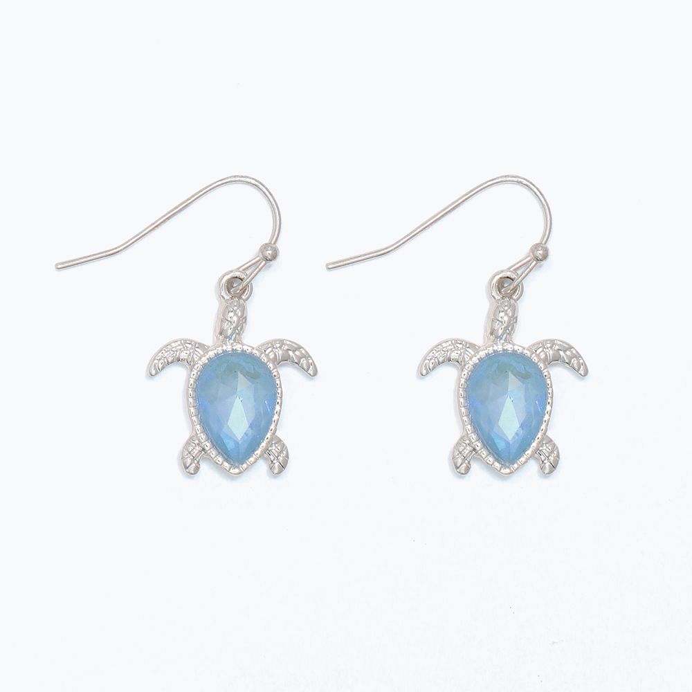 EARRINGS - LIGHT BLUE TURTLES IN SILVER