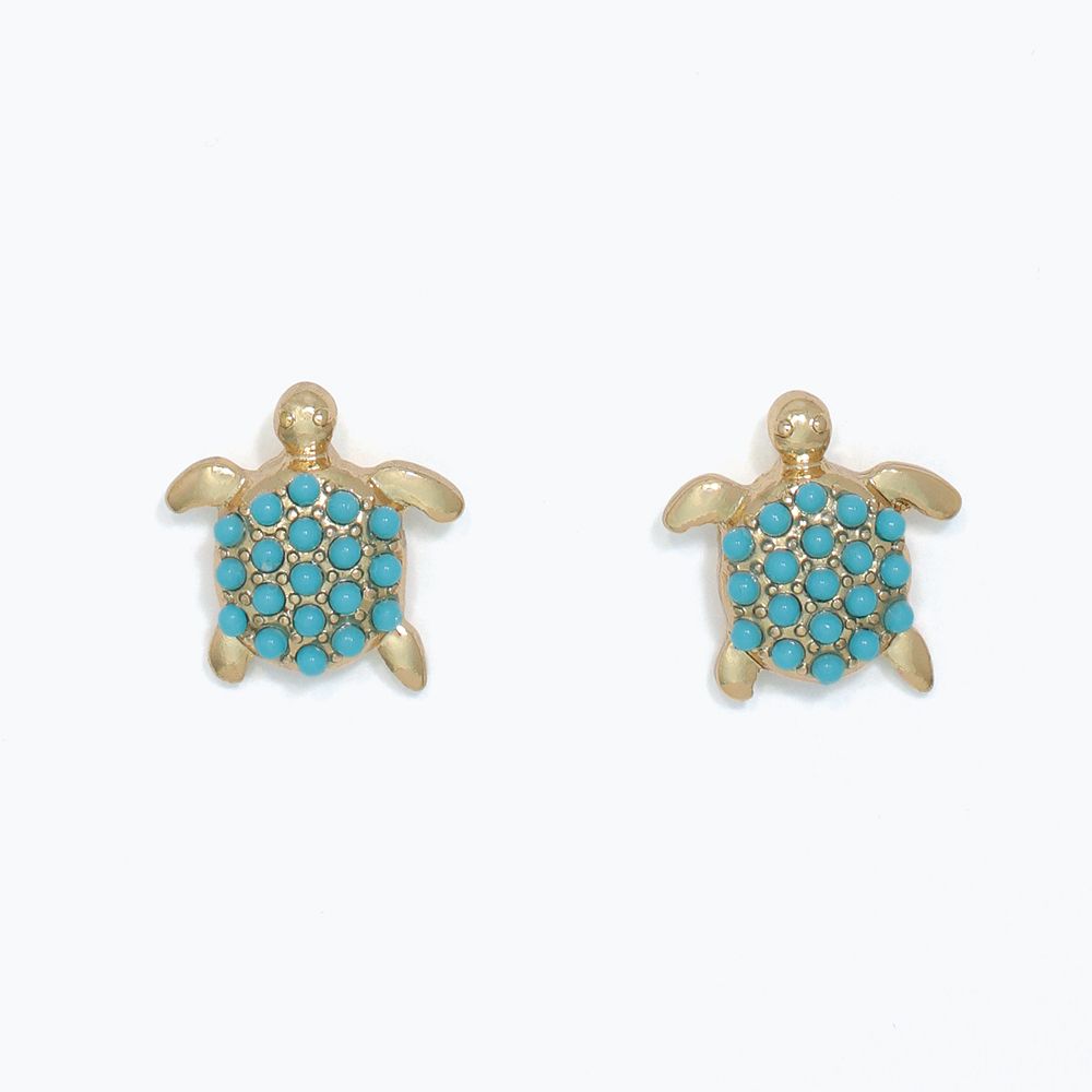 EARRINGS - GOLD TURTLES WITH TURQ BEADS