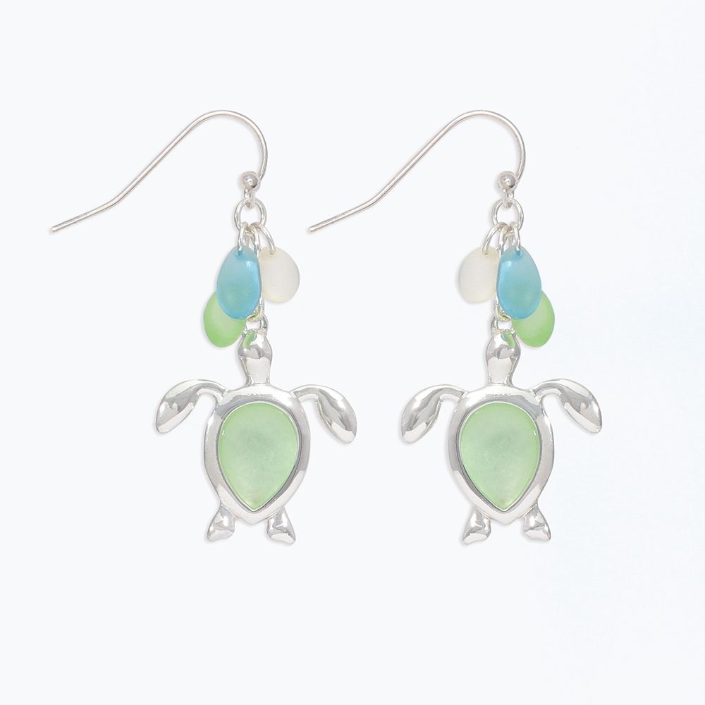 EARRINGS - SILVER SEA GLASS TURTLES
