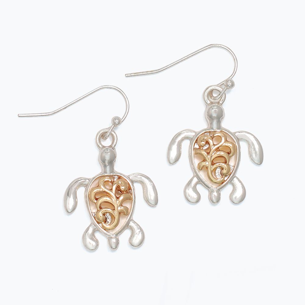 EARRINGS - TWOTONE TURTLE WITH SWIRLS