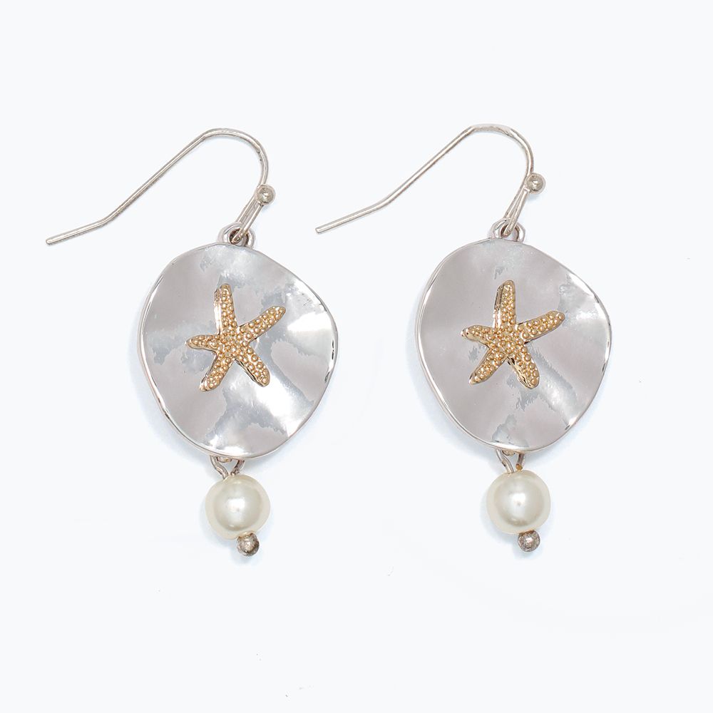 EARRINGS - TWOTONE STARFISH WITH PEARL