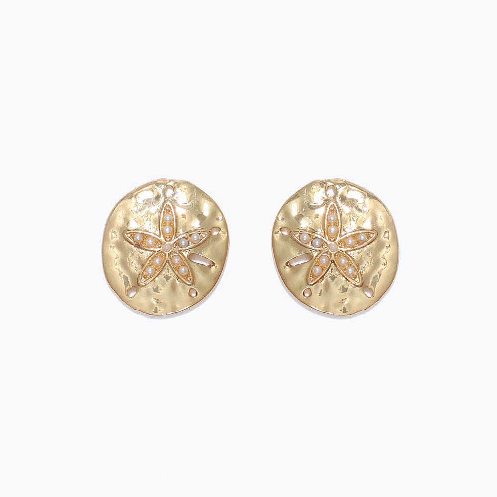 EARRINGS - GOLD SAND DOLLAR WITH PEARLS
