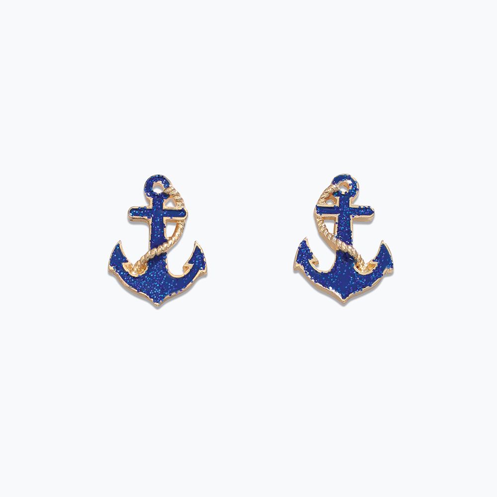 EARRINGS - GOLD ANCHOR BLUE GLITTER