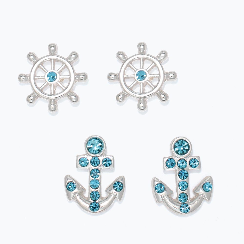 EARRINGS - DUO SHIPS WHEEL &amp; ANCHOR