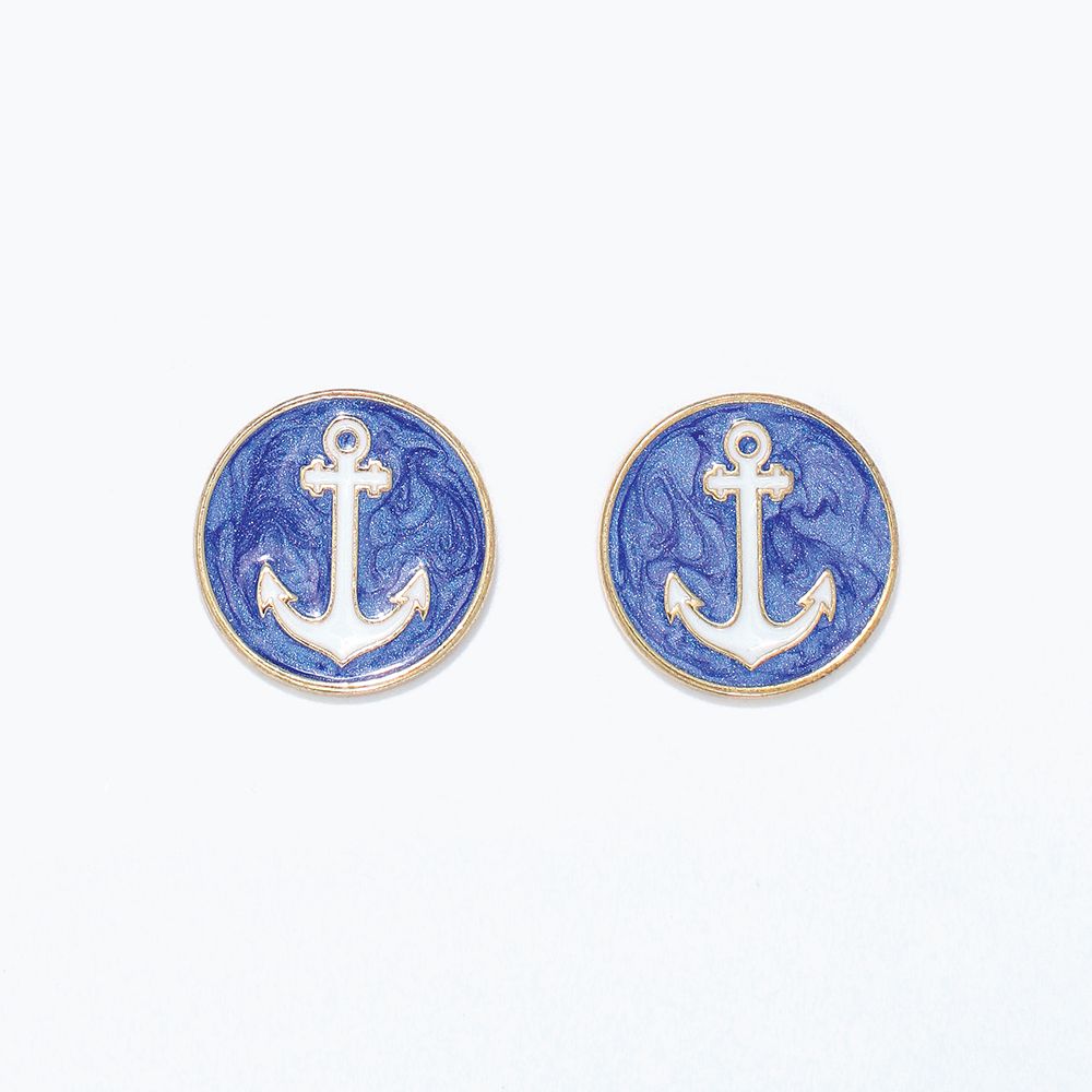 EARRINGS - BLUE &amp; WHITE ANCHOR POSTS