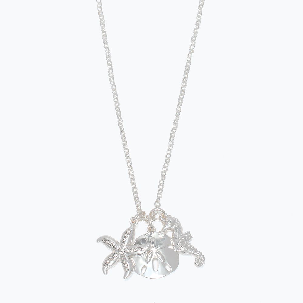 NECKLACE - SILVER CHARM TRIO WITH CRYSTA