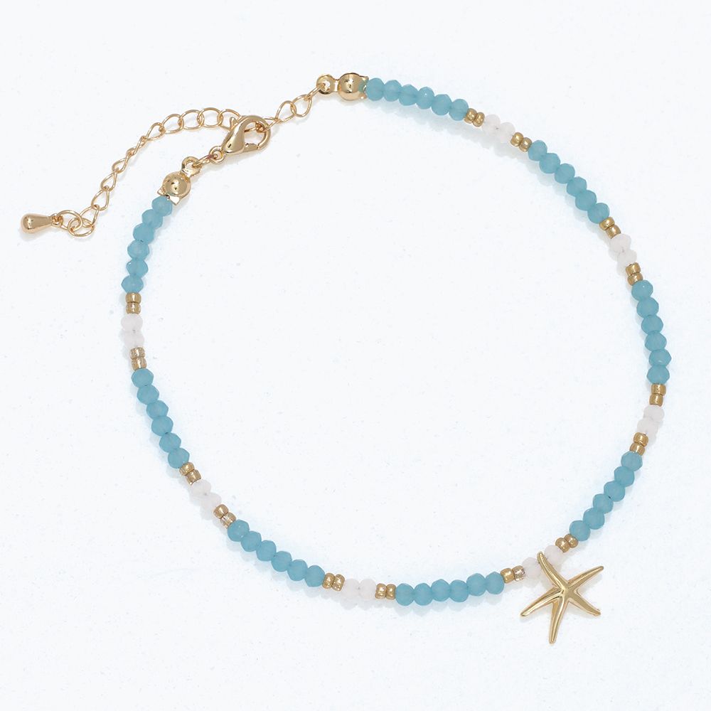 ANKLET - GOLD STARFISH WITH BLUE BEADS