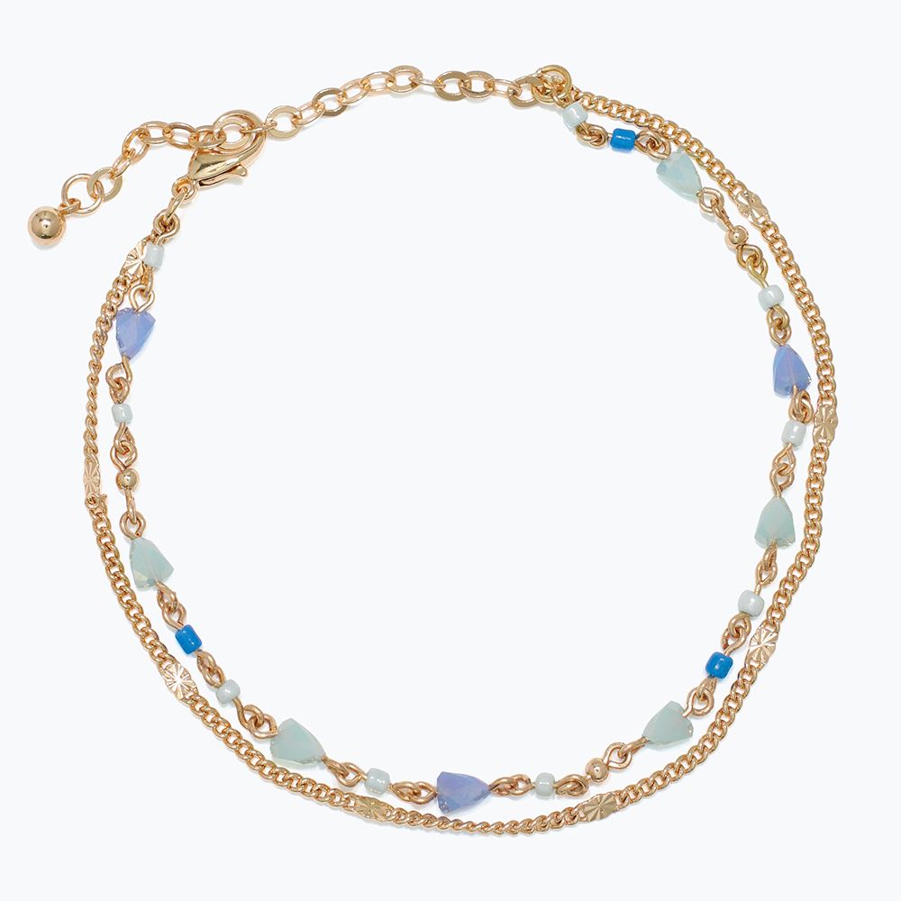 ANKLET - GOLD CHAINS WITH FACETED BLUE