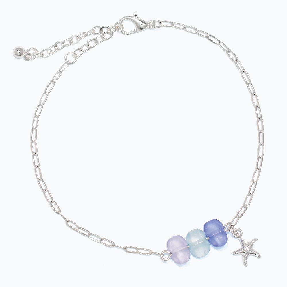 ANKLET - BLUE SEAGLASS &amp; SILVER STARFIS