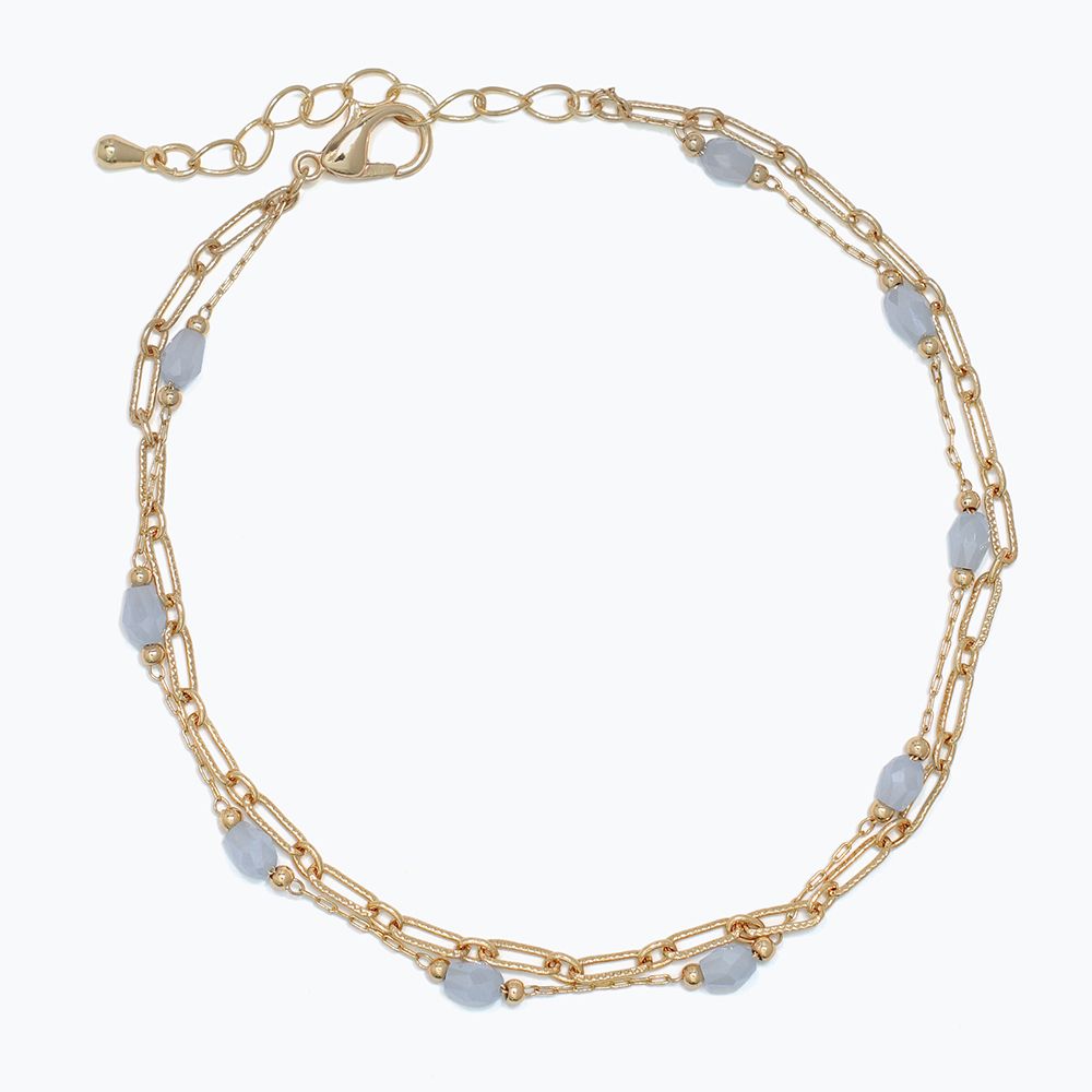 ANKLET - BLUE BEADS WITH GOLD CHAIN