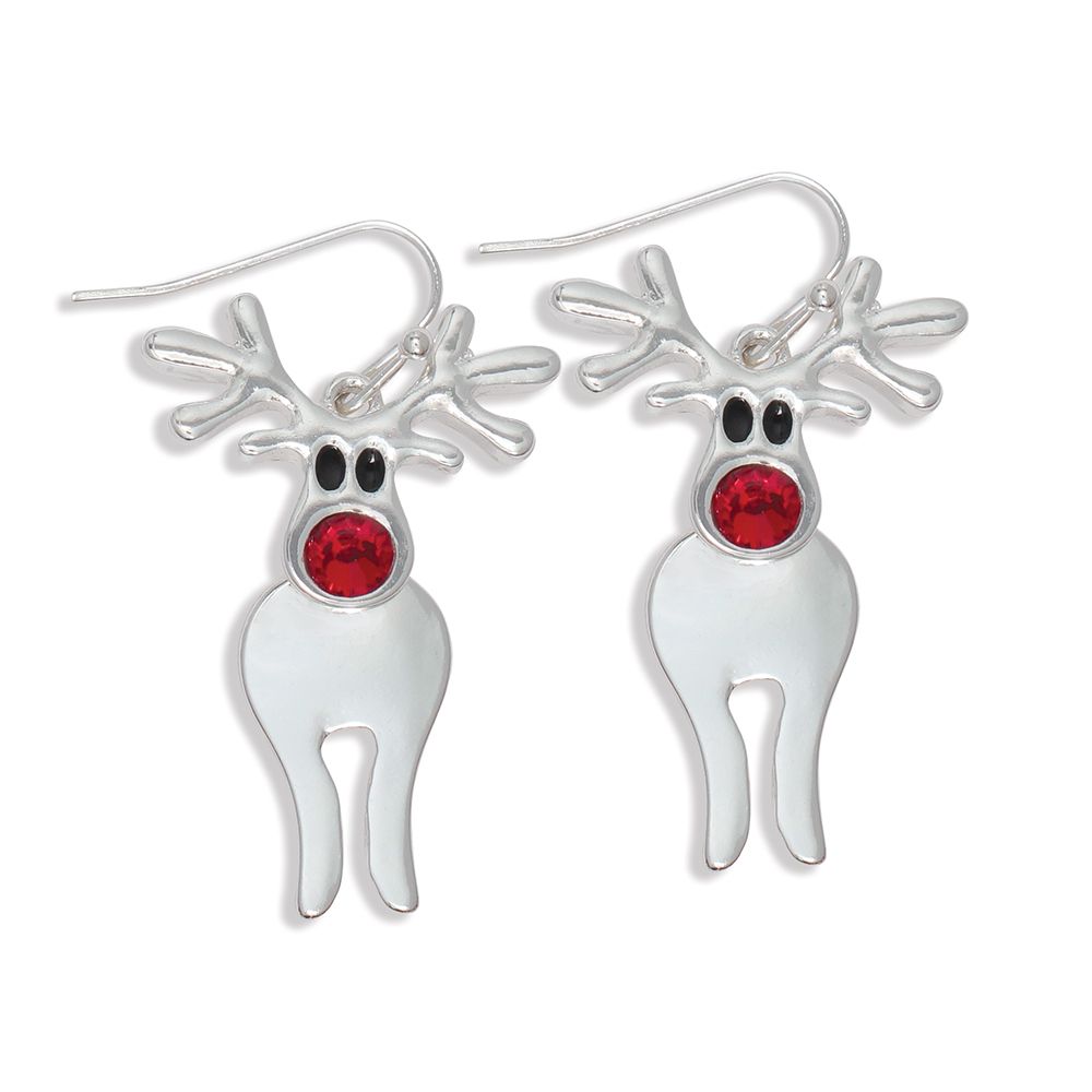 EARRINGS - SILVER RUDOLPH WITH CRYSTAL