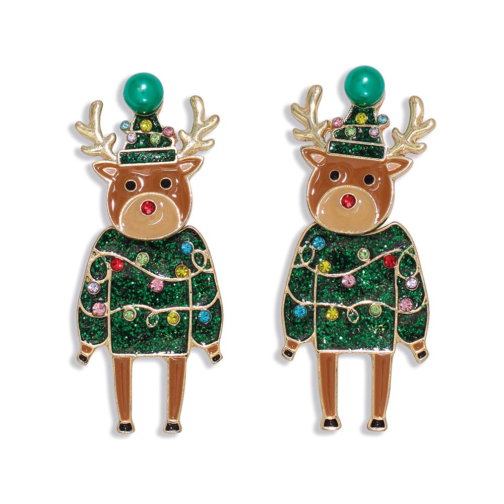EARRINGS - GREEN RUDOLPH WITH CRYSTALS