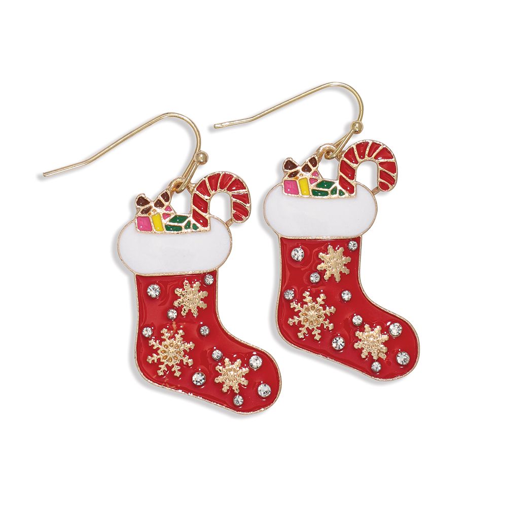 EARRINGS - RED STOCKING WITH SNOWFLAKES