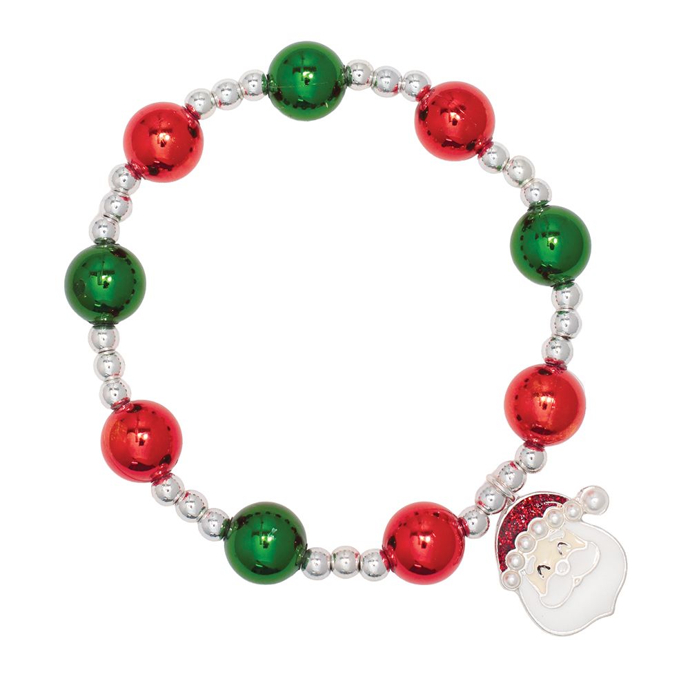 BRACELET - GREEN &amp; RED WITH SANTA CHARM