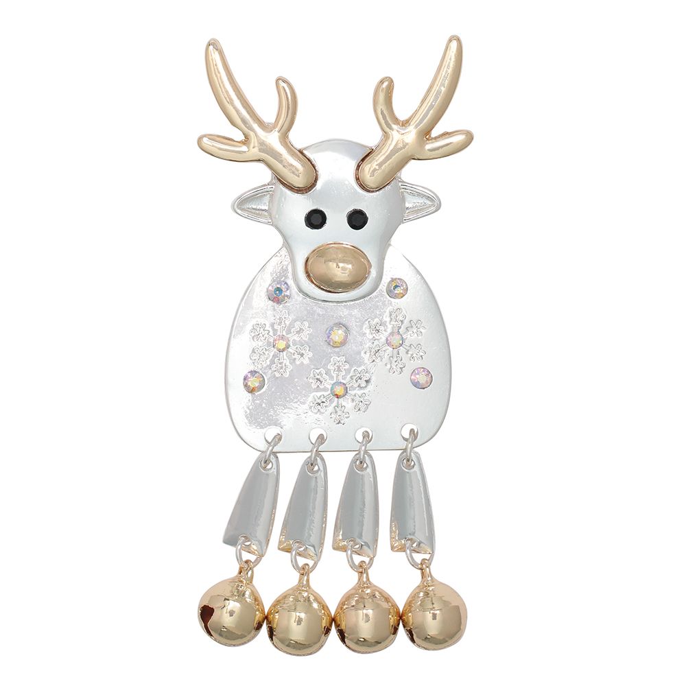 PIN - SILVER &amp; GLD REINDEER WITH DANGLE LE