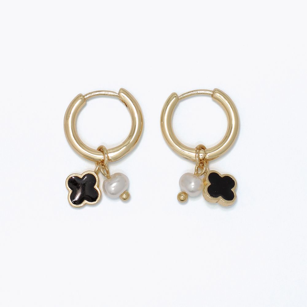 EARRINGS - BLACK CLOVER CHARM &amp; PEARL