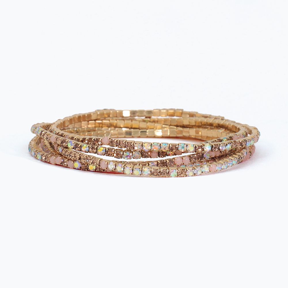 BRACELET - 6 STRAND BROWN &amp; PINK CRYSTA
