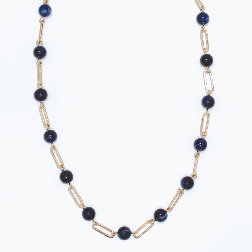 NECKLACE - GOLD LINKS &amp; NAVY BEADS