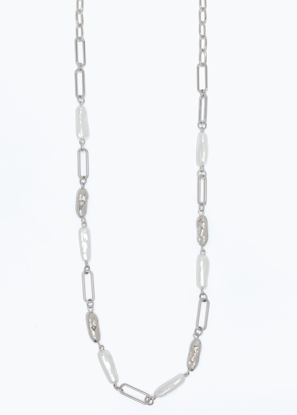 NECKLACE - SILVER LINK CHAIN &amp; PEARL