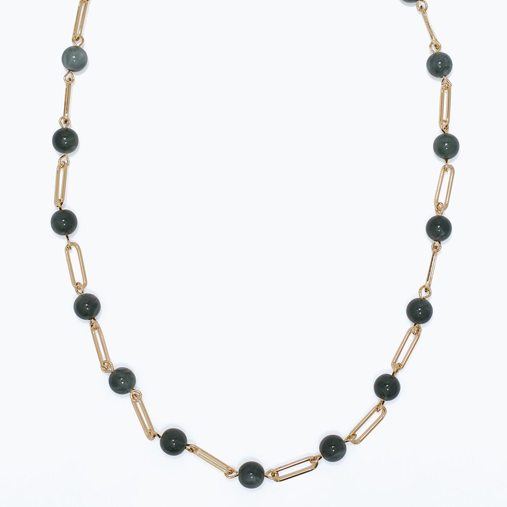 NECKLACE - GOLD LINKS WITH GREEN BEADS