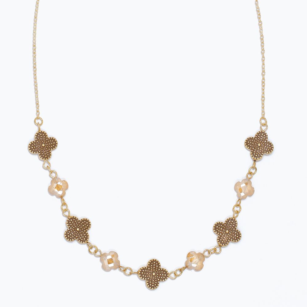NECKLACE - GOLD &amp; BROWN ENAMEL CLOVERS
