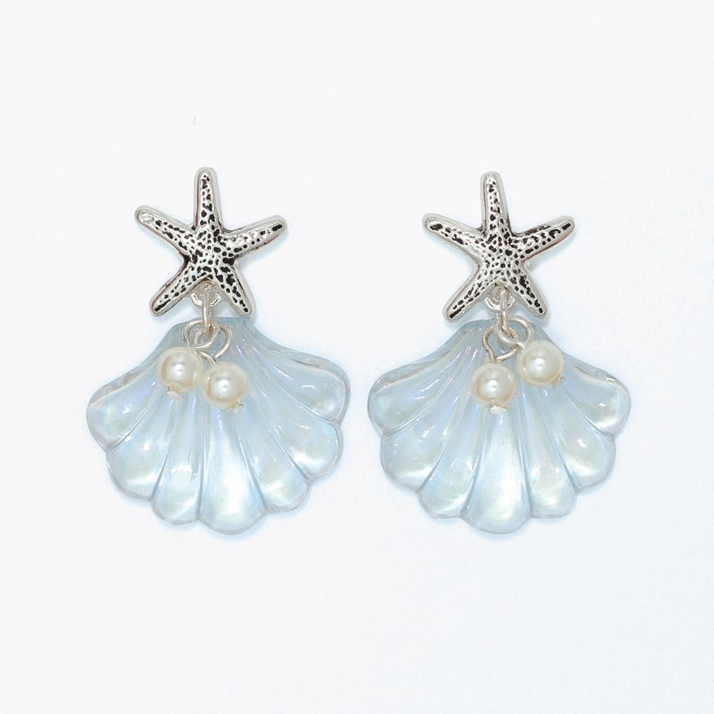 EARRINGS - LIGHT BLUE SHELL WITH STARFIS