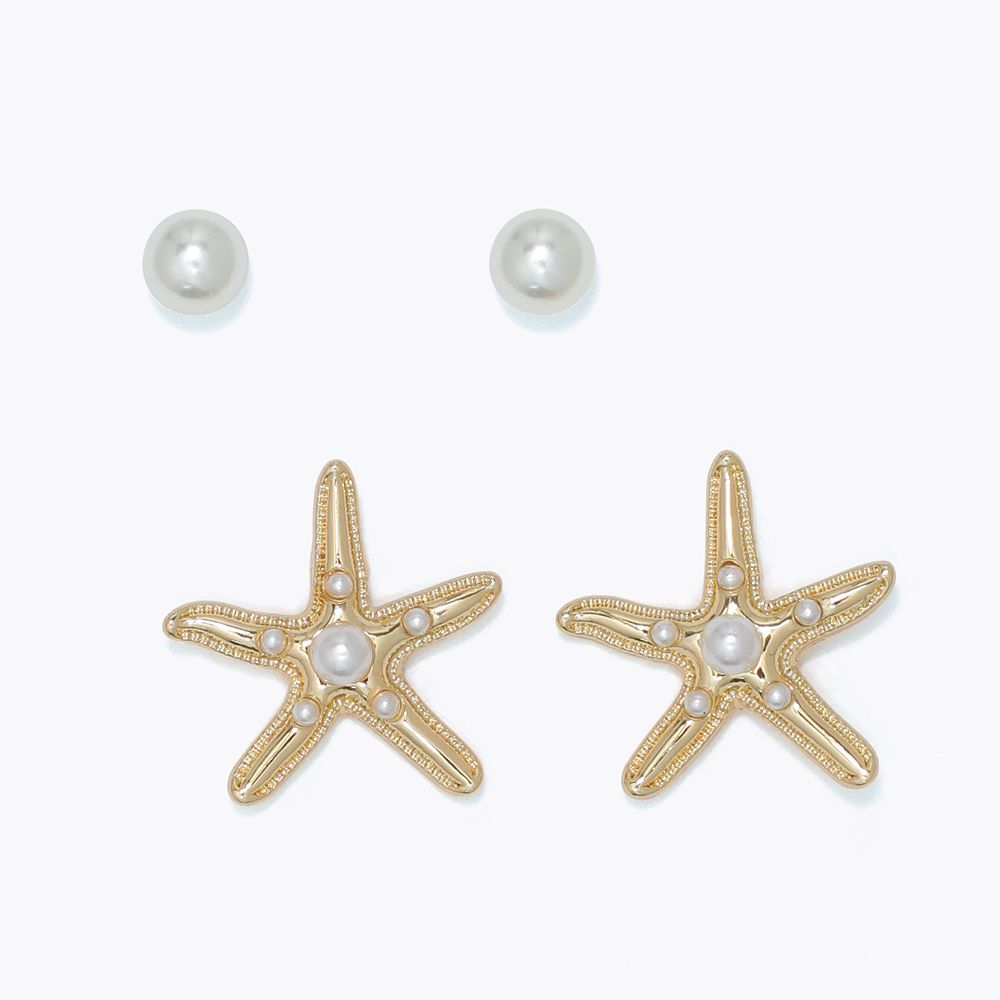 EARRINGS - DUO PEARL &amp; GOLD STARFISH