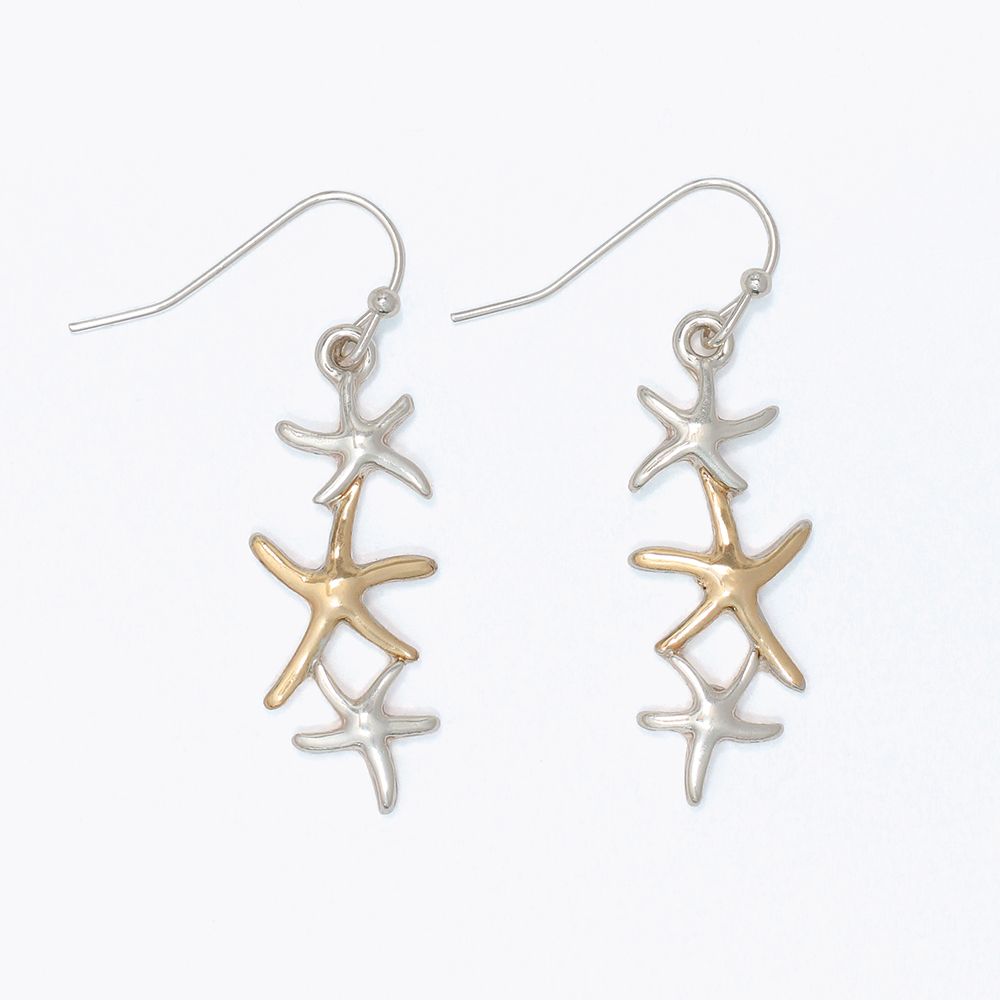 EARRINGS - TWO TONE LINKED STARFISH
