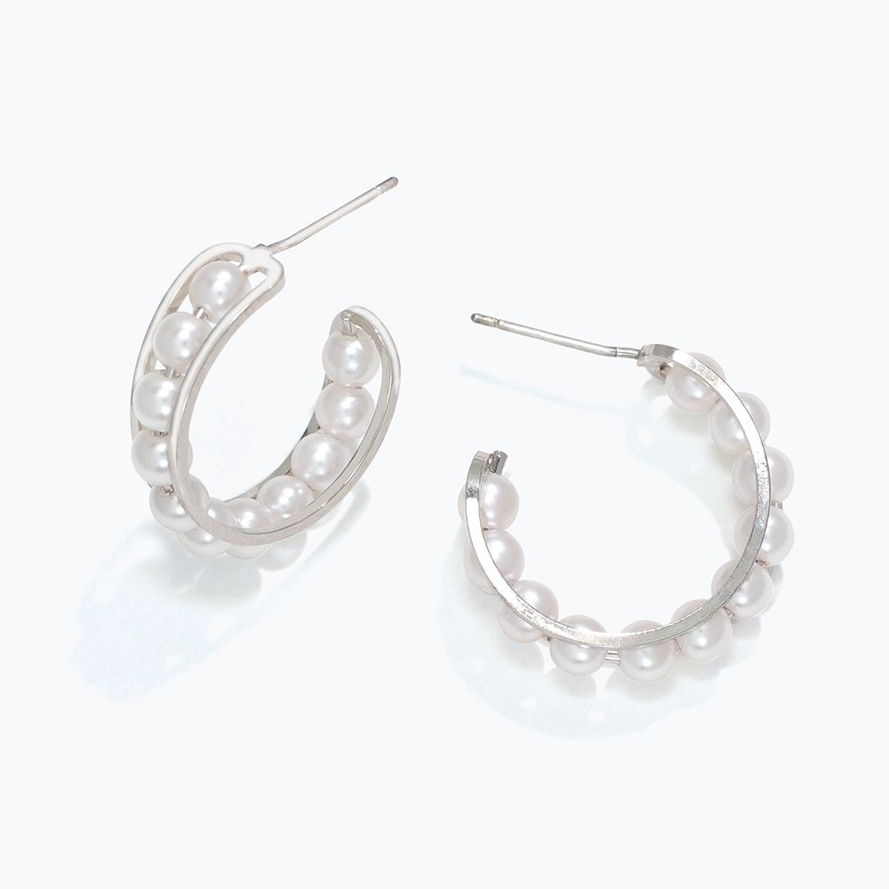 EARRINGS - SILVER HOOPS WITH PEARLS