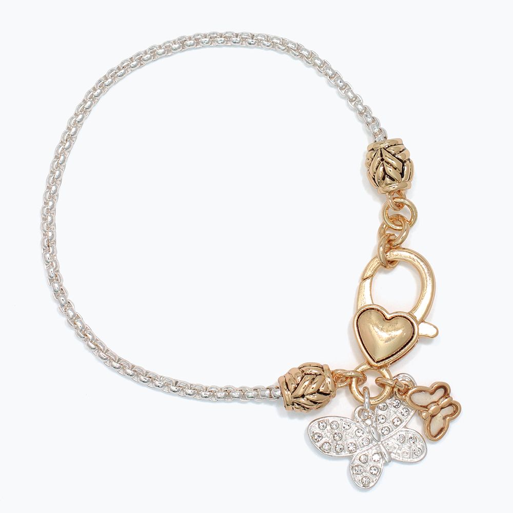 BRACELET - TWOTONE CHAIN WITH BUTTERFLY