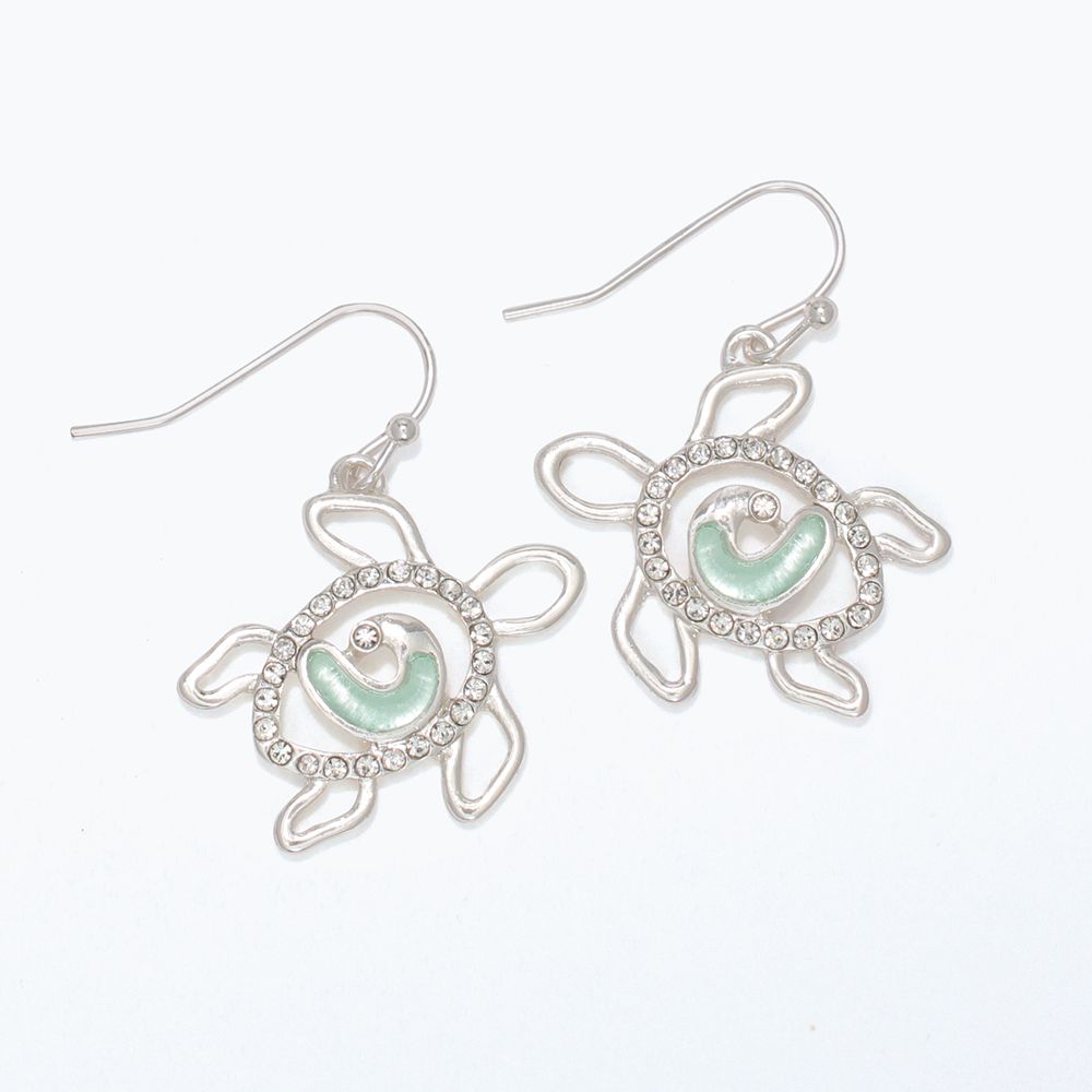 EARRINGS - SILVER TURTLES WITH CRYSTA