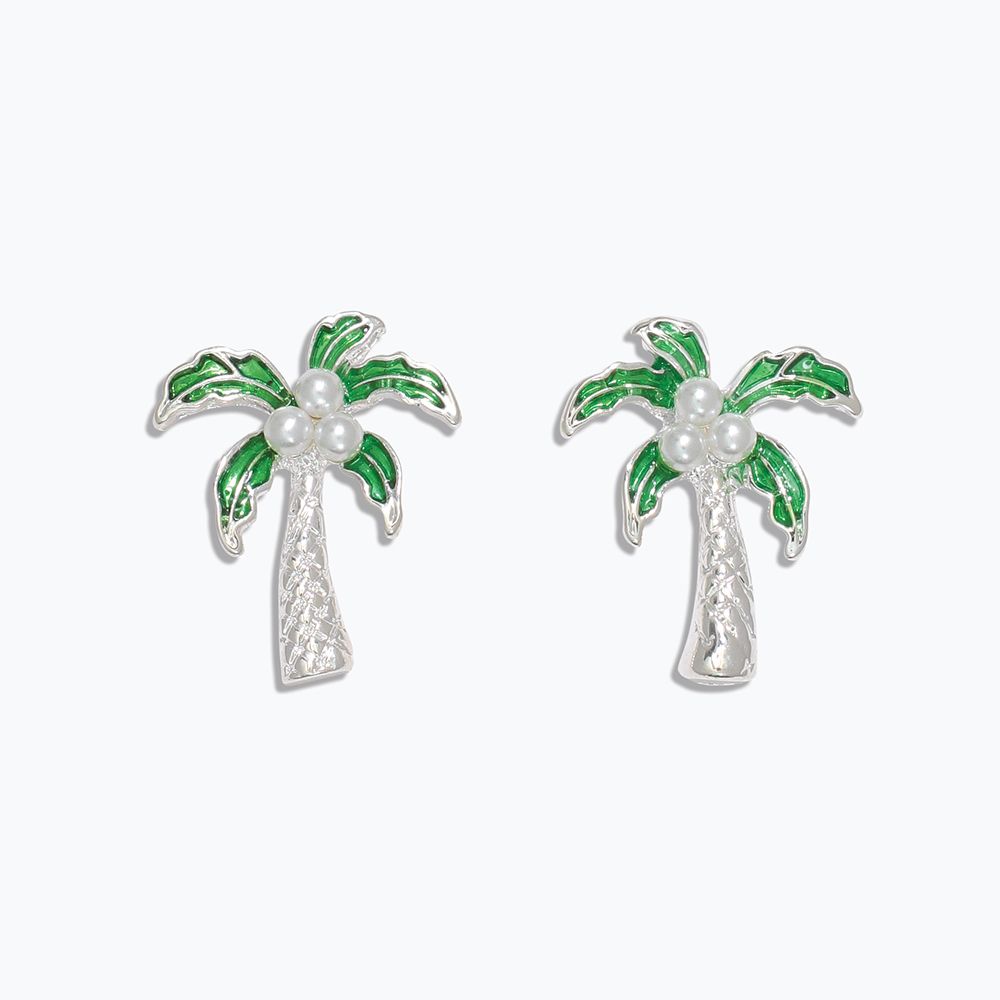 EARRINGS - SILVER PALM TREE WITH PEARLS