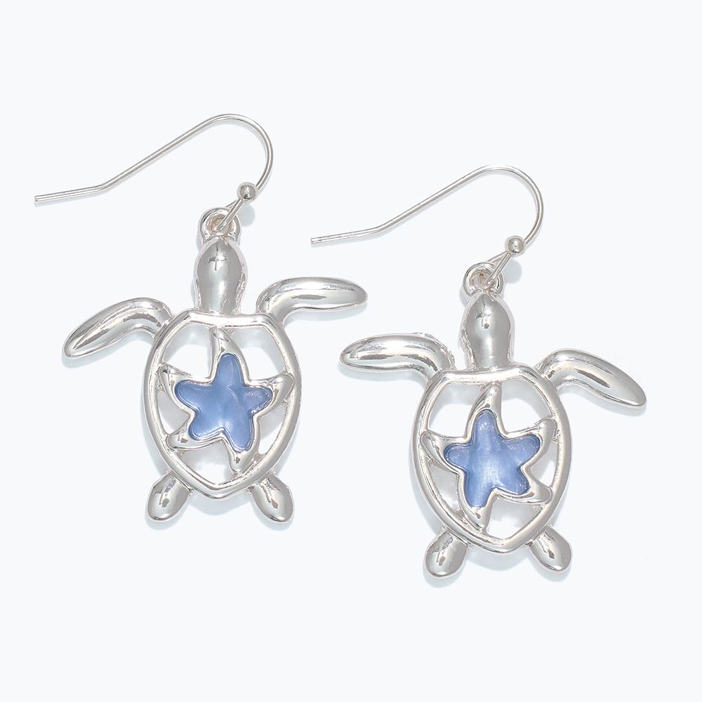 EARRINGS - SILVER TURTLES WITH BLUE STARFISH