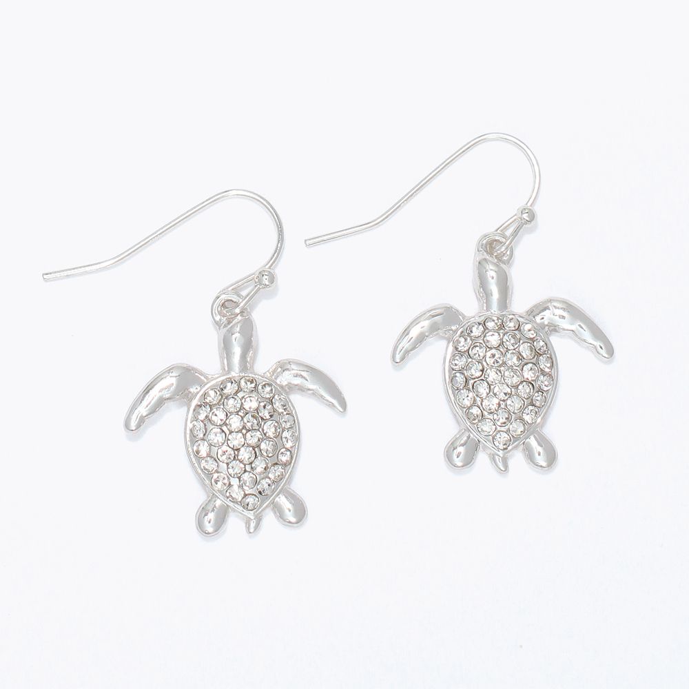 EARRINGS - CRYSTAL PAVE SILVER TURTLES