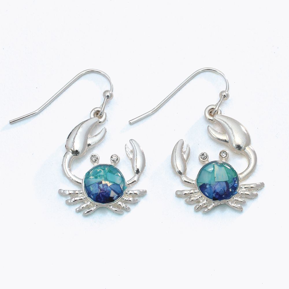 EARRINGS - SILVER CRABS WITH BLUE CRYSTAL